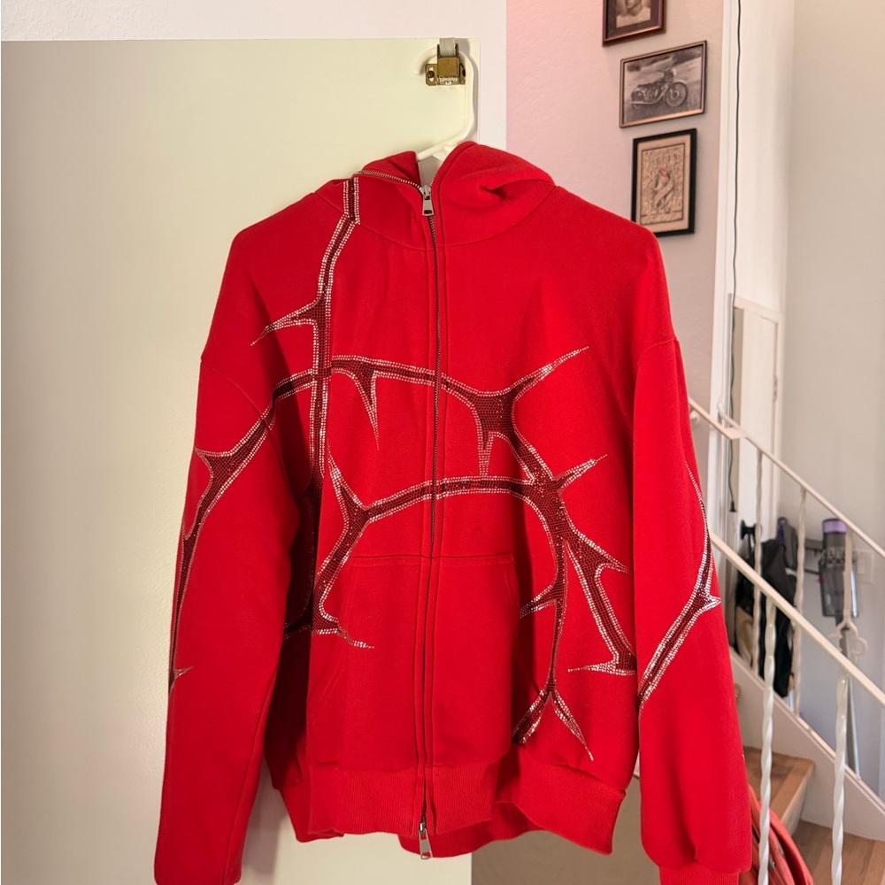 Named Collective Thorn Rhinestone Zip Hoodie Red – Rare – Excellent Condition